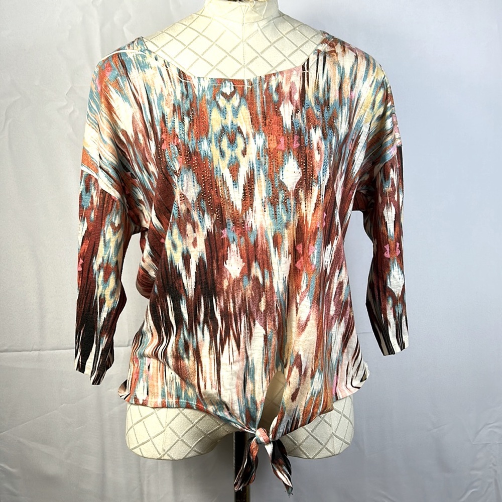 French Blue Sparkle Top Size Petite Large Top Tie Front Indian Fall Colors